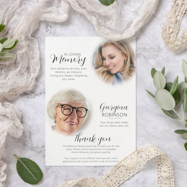 Carte De Remerciements Mémorial moderne avant et après la photo (Créateur téléchargé)