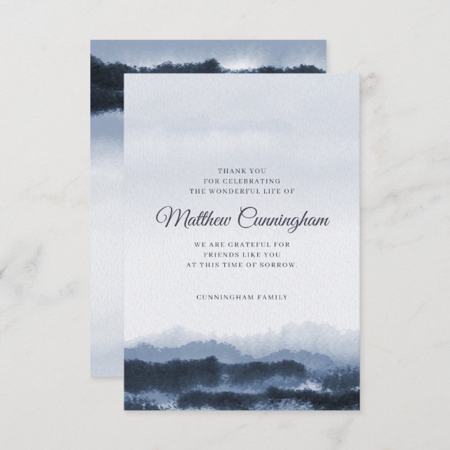 Carte De Remerciements Mémorial Moderne Elégante Aquarelle foncée (Devant / Derrière)