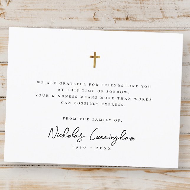 Carte De Remerciements Mémorial Moderne Simple Elegant Gold Cross (Créateur téléchargé)