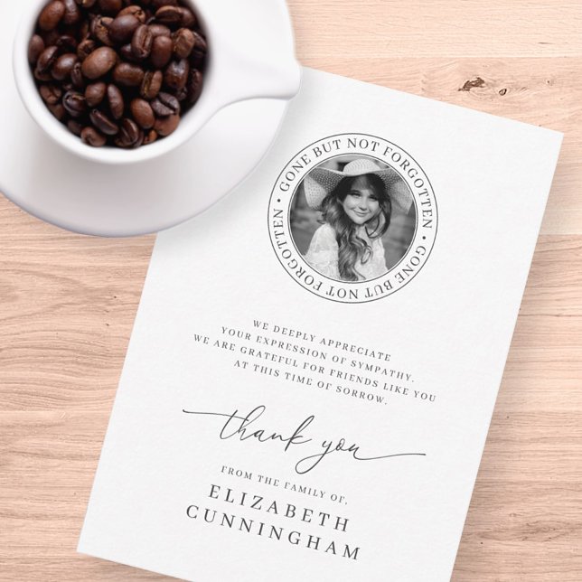 Carte De Remerciements Mémorial parti mais pas oublié Élégant photo chic (Créateur téléchargé)