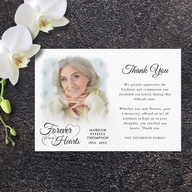 Carte De Remerciements Mémorial pour toujours dans nos coeurs Photo (Créateur téléchargé)