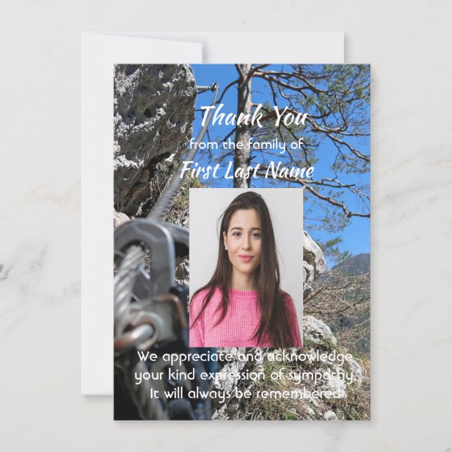 Carte De Remerciements Memorial Rock Climbing Mountain climber  Thank you (Devant)