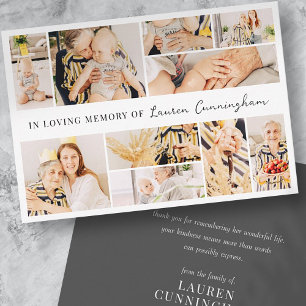 Carte De Remerciements Mémorial Simple Minimaliste Moderne 10 Photo Colla