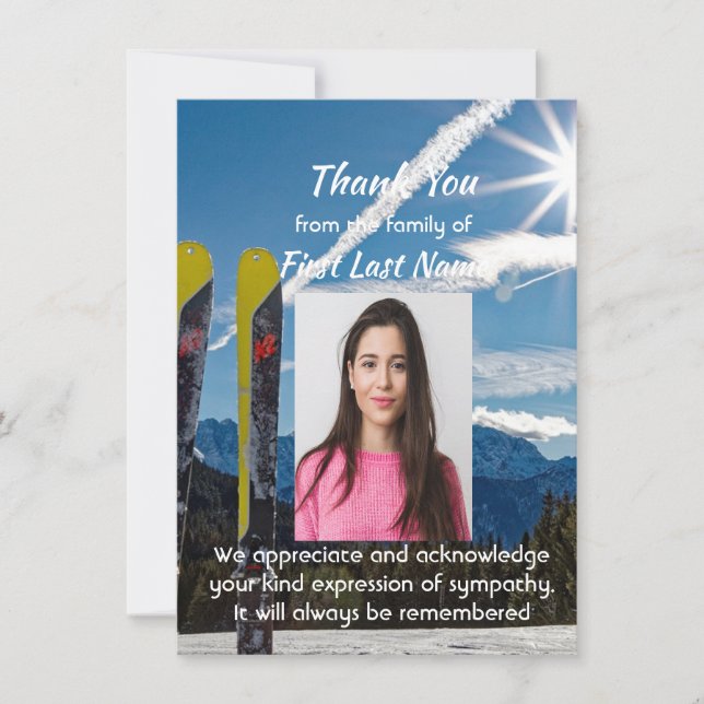 Carte De Remerciements Memorial Skiing Skier Cross-country  Thank you (Devant)