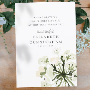 Carte De Remerciements Memorial Watercolor Botanicals Floral Elegant Chic