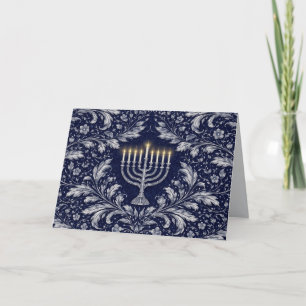 Carte De Remerciements Menorah Navy Profond Motif William Morris