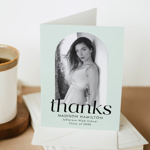 Carte De Remerciements Menthe Graduation photo minimaliste moderne