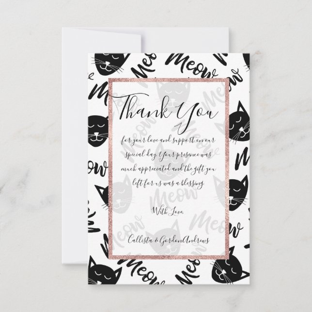 Carte De Remerciements Meow Simple moderne Black White Chats Typographie (Devant)