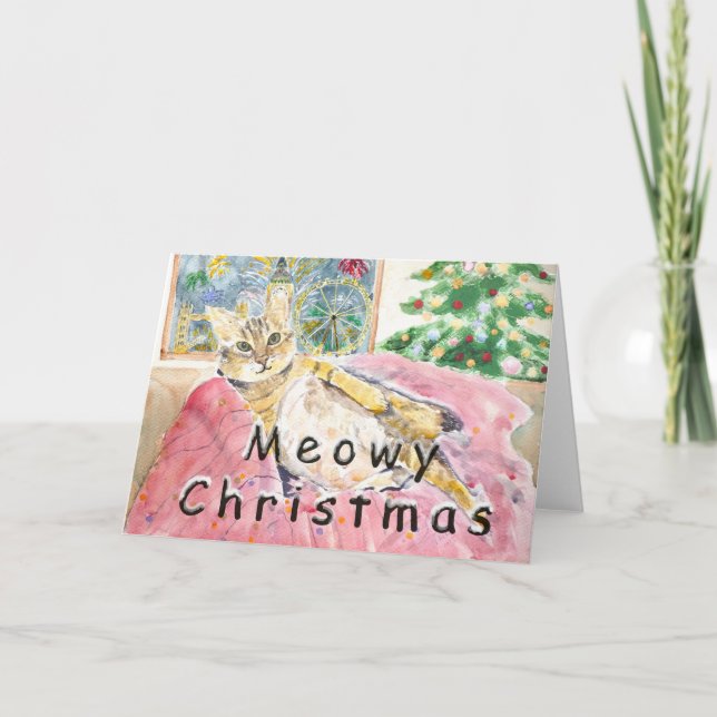 Carte De Remerciements Meowy Christmas cat à Londres (Devant)