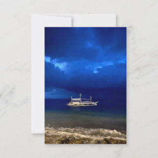 Carte De Remerciements Mer nocturne. panneau de piédestal