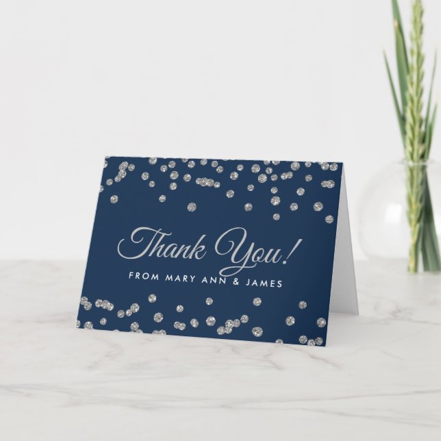 Carte De Remerciements "Merci" Argent Faux Parties scintillant Confetti M (Devant)