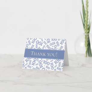 Carte De Remerciements "Merci !" Bleu et blanc Numéro 100 Motif