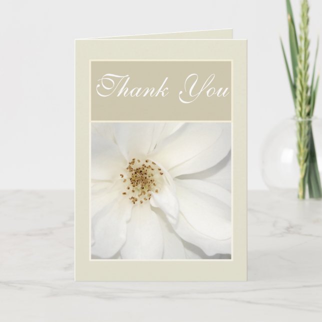 Carte De Remerciements "Merci" fleur de rose florale beige blanc (Devant)