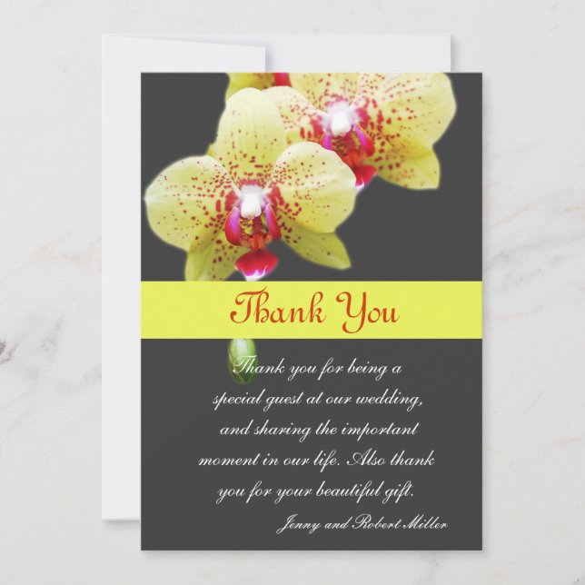 Carte De Remerciements merci, fleurs d'orchidée jaune (Devant)