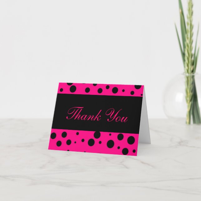 Carte De Remerciements "Merci" - rose néon avec points noirs [b] (Devant)