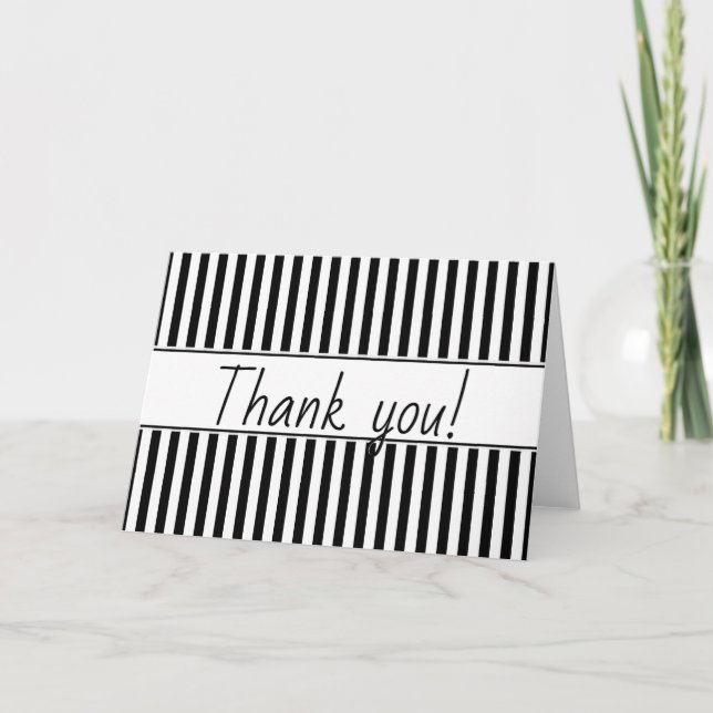 Carte De Remerciements "Merci !" Stripes simples Motif noir et blanc (Devant)