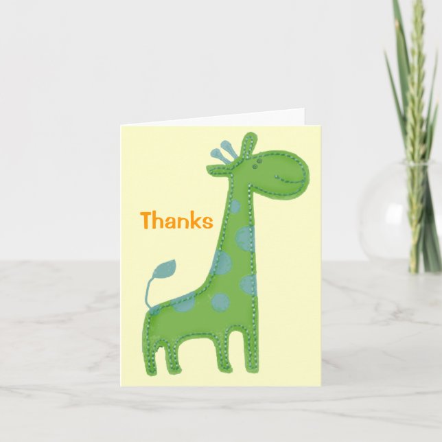 Carte De Remerciements Mercis verts d'Applique de girafe (Devant)