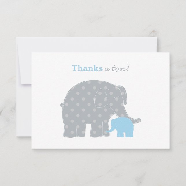 Carte De Remerciements Mère bébé éléphant bleu points gris garçon (Devant)