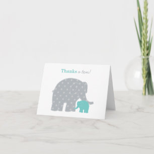 Carte De Remerciements Mère bébé éléphant sarcelle gris plié