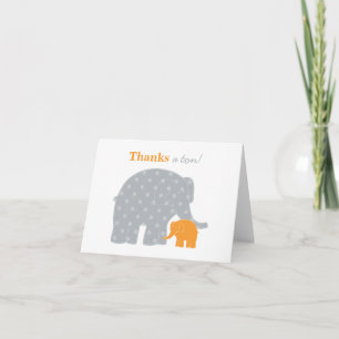 Carte De Remerciements Mère Eléphant Orange Grey Dots Baby shower