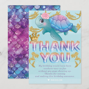 Carte De Remerciements Mermaid Anniversaire Rose Bleu Or