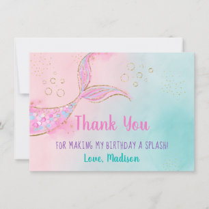 Carte De Remerciements Mermaid Pink Gold Anniversaire