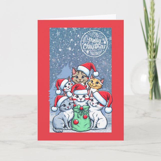 Carte De Remerciements Merry Christmas Cats with Santa Hats saluant (Devant)