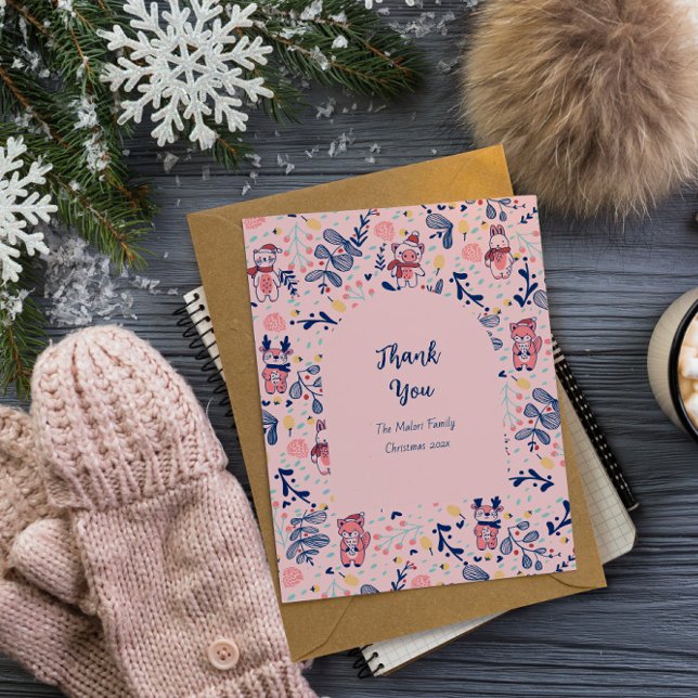 Carte De Remerciements Merry Christmas Woodland Friends in Winter Forest  (Créateur téléchargé)