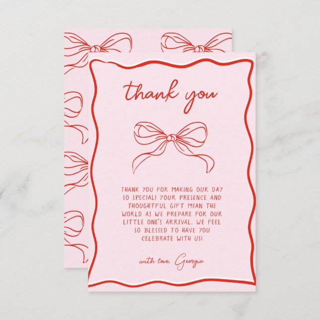 Carte De Remerciements Merry Little Baby Shower Hand Drawn Bow Thank You (Devant / Derrière)
