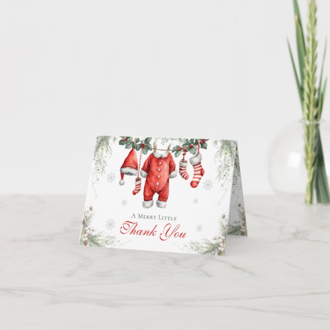 Carte De Remerciements Merry Little Baby Shower Santa Clothesline (Devant)