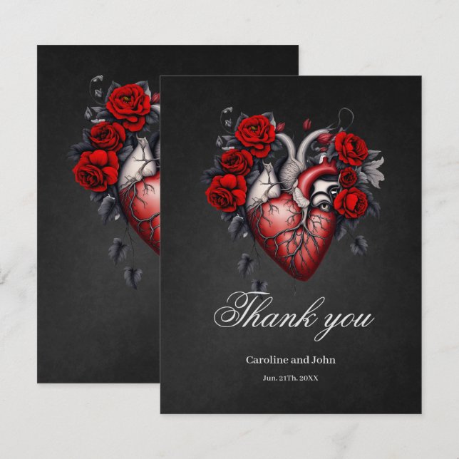 Carte De Remerciements Merveilleux cœur gothique victorien (Devant / Derrière)
