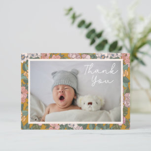 Carte De Remerciements Message de Baby Shower Moderne Boho Floral à Deux