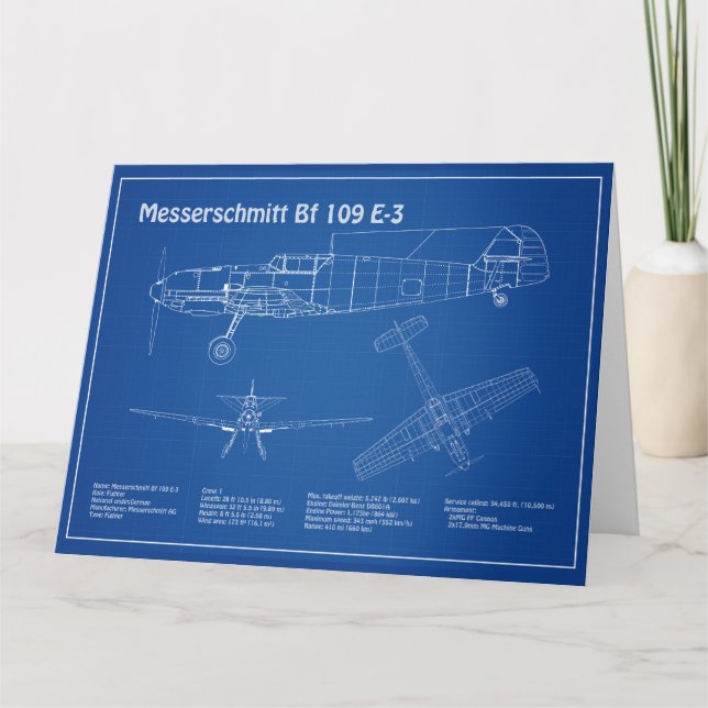 Carte De Remerciements Messerschmitt Bf 109 - Plan d'avion AD (Devant)