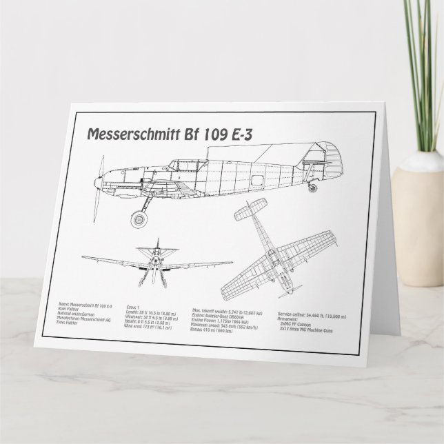 Carte De Remerciements Messerschmitt Bf 109 - Plan d'avion BD (Devant)