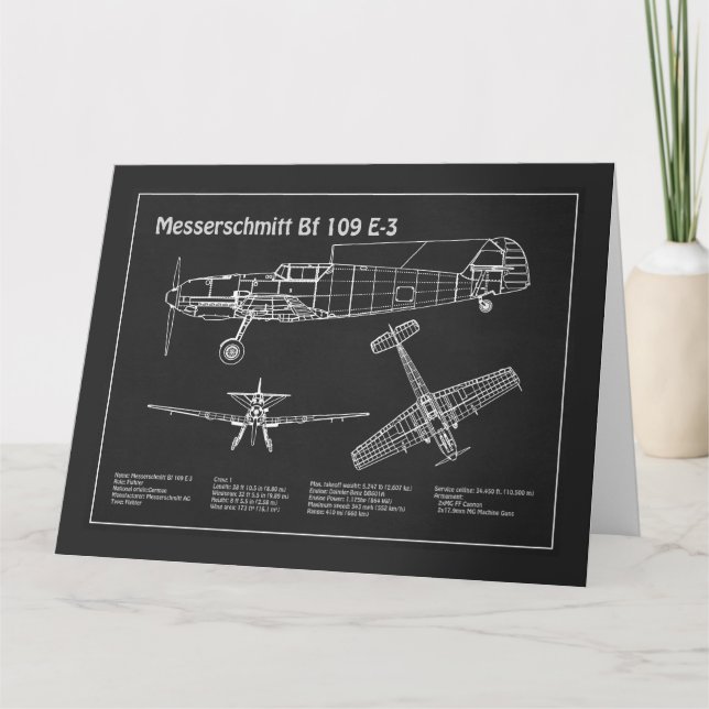 Carte De Remerciements Messerschmitt Bf 109 - Plan d'avion PD (Devant)