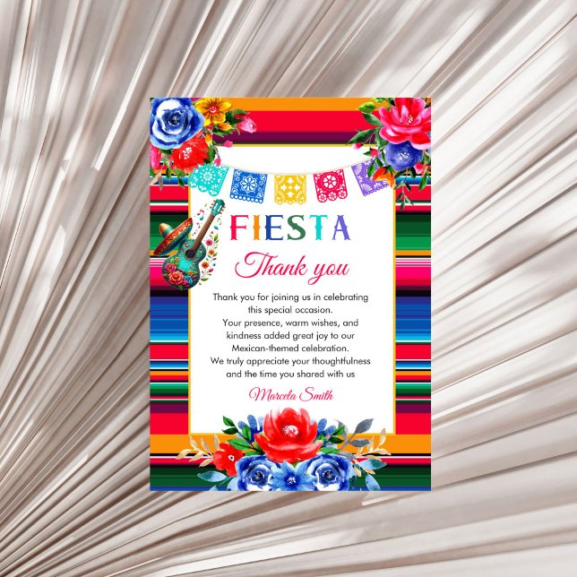 Carte De Remerciements Mexican Fiesta Birthday Flat Thank You Card (Mexican Serape Floral Fiesta birthday thank you card)