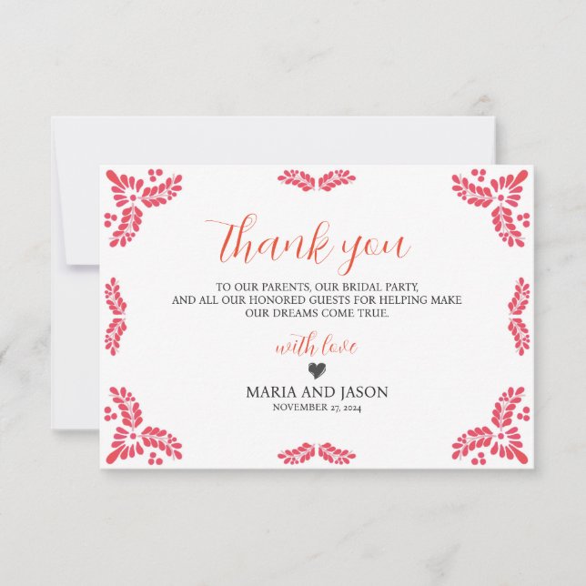 Carte De Remerciements Mexican Talavera Orange Floral Minimalist Wedding (Devant)