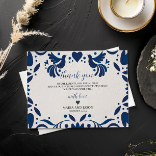 Carte De Remerciements Mexique Otomi bleu Floral Élégant Mariage Fiesta