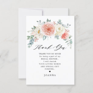 Carte De Remerciements Mi-été Peach Pastel Fête de l'mariée florale rose