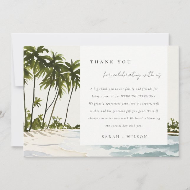 Carte De Remerciements Miami Florida Aquarelle Palm Mariage paysage (Devant)
