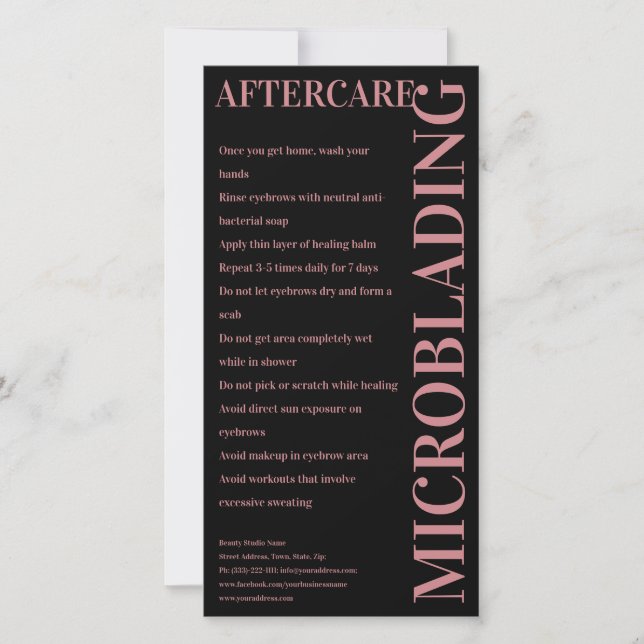 Carte De Remerciements Microblading Aftercare Rose Text_Exemple (Devant)