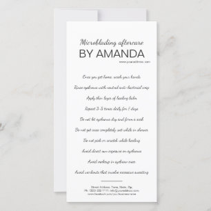 Carte De Remerciements Microblading Aftercare Simple instruction blanche