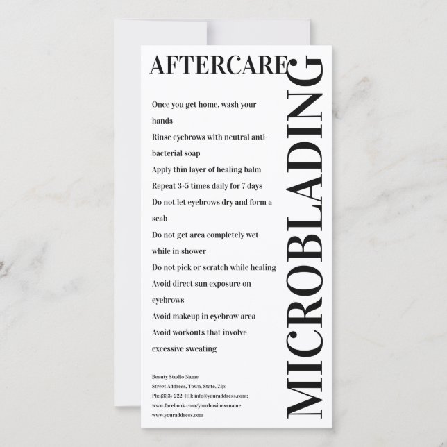 Carte De Remerciements Microbling Aftercare Noir & Blanc Instruction (Devant)