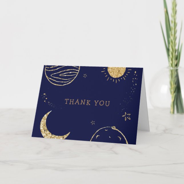 Carte De Remerciements Midnight Galaxy Moon Star Boy Baby shower (Devant)
