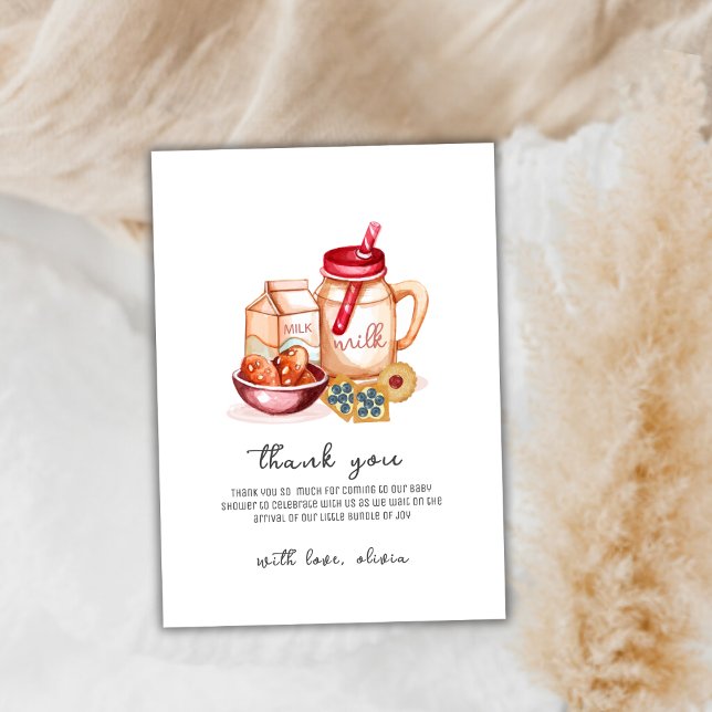 Carte De Remerciements Miel et biscuit Baby shower neutre pour les femmes (Cute Milk & Cookie Gender Neutral Baby Shower Thank You Card)