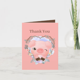 Carte De Remerciements mignon bébé porc unisexe ajouter du sentiment