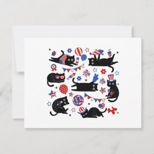 Carte De Remerciements Mignon Chat Noir Drapeau USA Feu d'Artifice Patrio