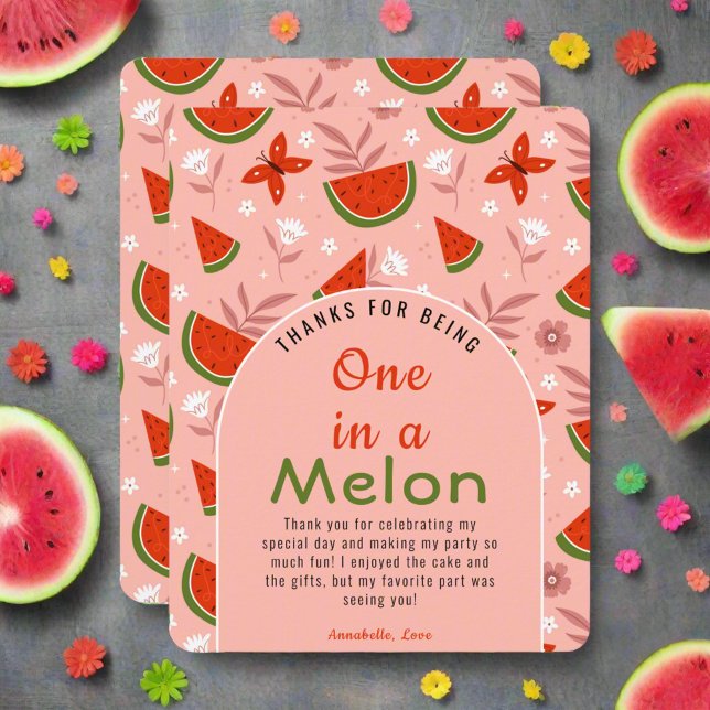 Carte De Remerciements Mignon en Melon Pastèque Papillons Fleurs (Créateur téléchargé)
