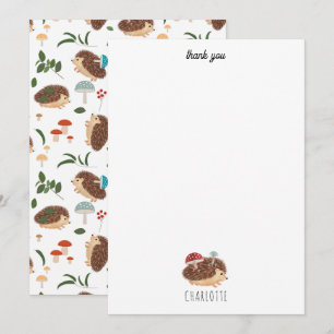 Carte De Remerciements Mignon Hérisson Champignon Animaux de la Forêt Enf