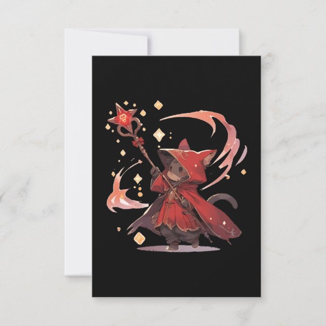 Carte De Remerciements Mignon Héros Chat Mage Rouge (Devant)
